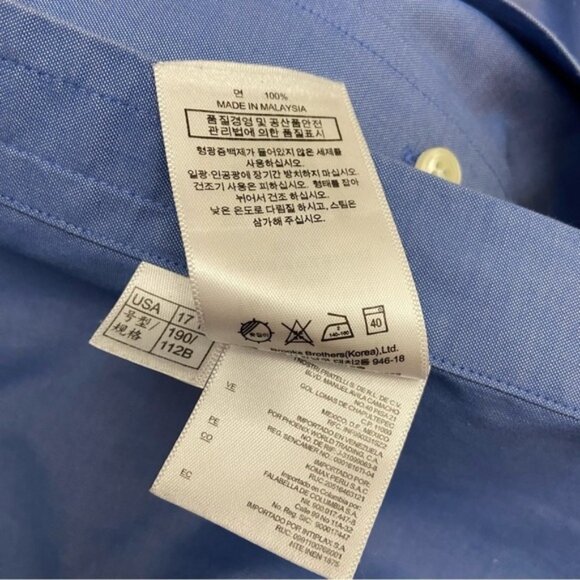 Brooks brothers 346 men button down shirt regular fit cotton non iron 17,5 blue - Picture 6 of 12